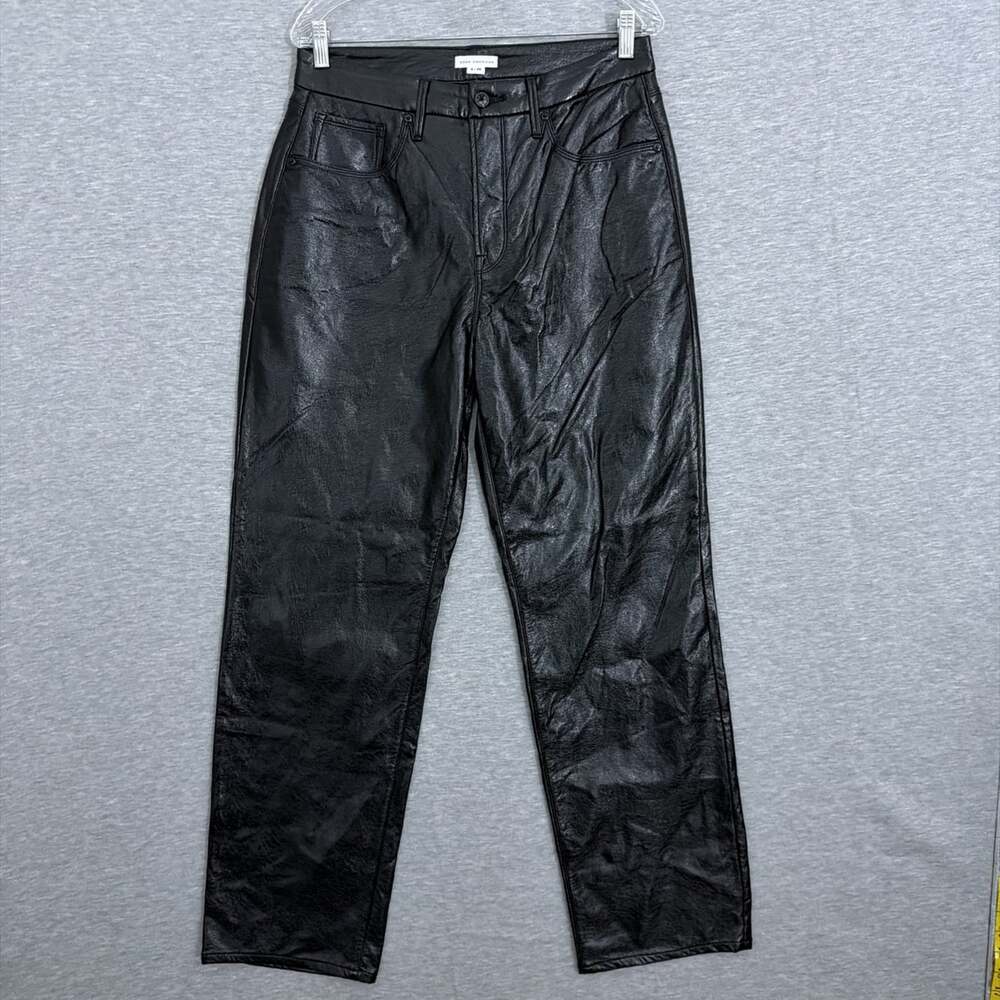 Good American Womens Size 8/29 Black Faux Leather High Rise Straight Leg Pants